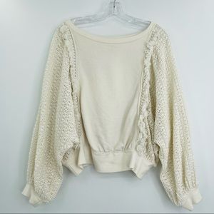 Free people faff & fringe pullover sweatshirt in ivory